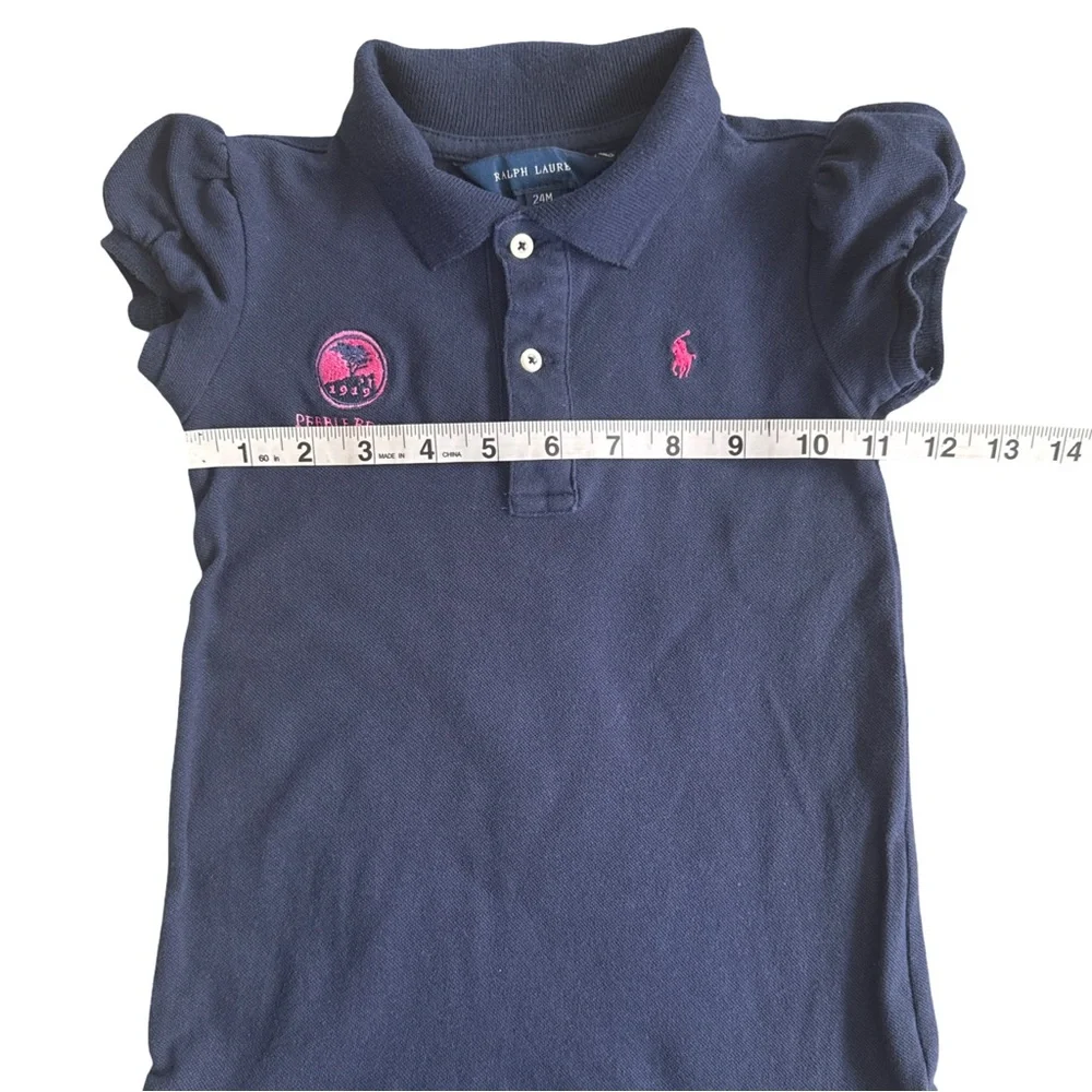 Ralph Lauren Polo Dress Toddler Girls‎ 24M Navy Blue Puff Sleeve Pleated